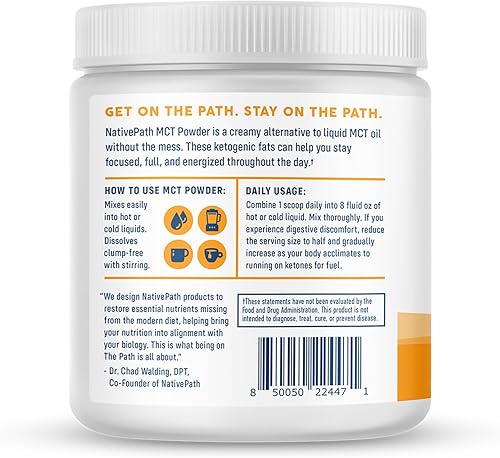 Miniatura 7 de NativePath Suplemento en polvo de aceite MCT, sin sabor con MCT C8 MCT apto para cetogénicos, libre de lácteos, gluten y OMG, 25 porciones