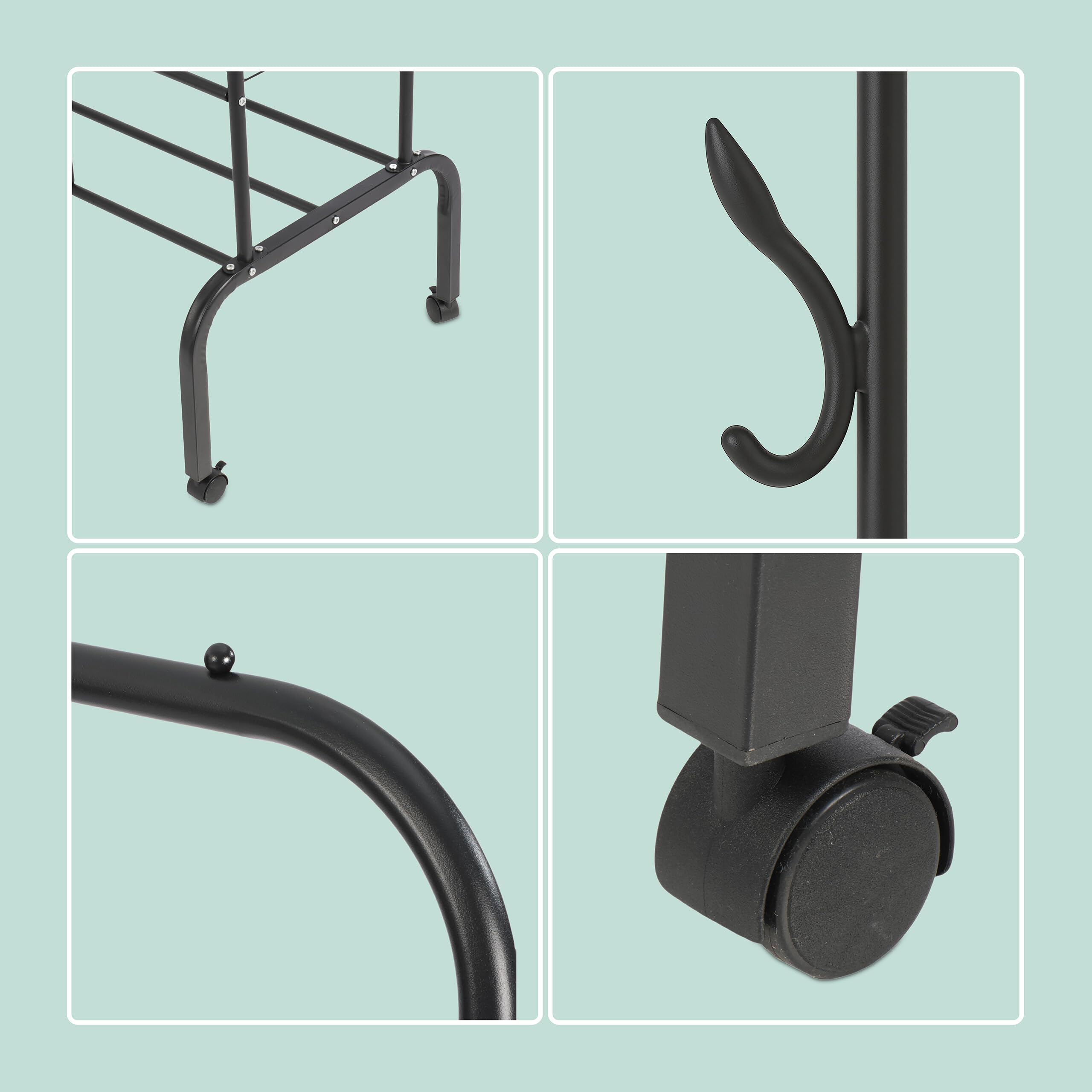 Relaxdays Appendiabiti con Rotelle, Metallo, 154x110x55 cm, Nero