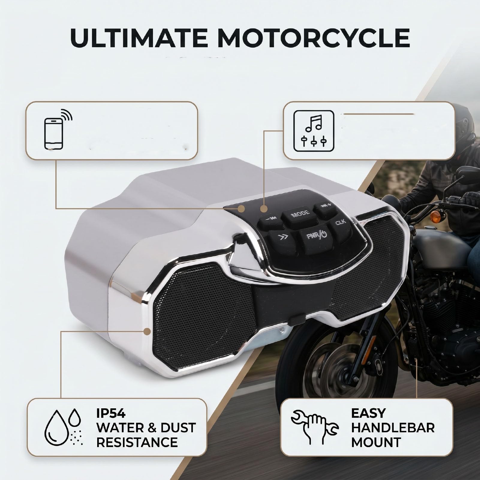 Fafeicy Altoparlante Bluetooth Moto Impermeabile IP54 2x10W Subwoofer con Amplificatore Digitale HiFi Stereo per Manubrio Riproduzione MP3 USB