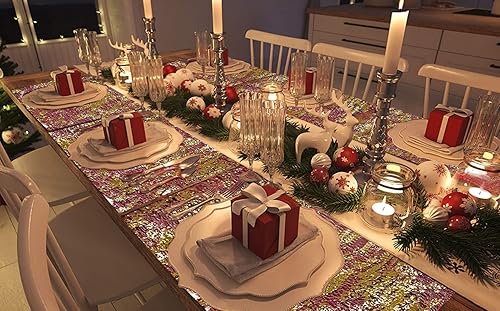 Miniatura 4 de Paquete de 2 rollos de camino de mesa dorados de 11 x 108 pulgadas camino dorado con purpurina para mesa camino de mesa metálico brillante