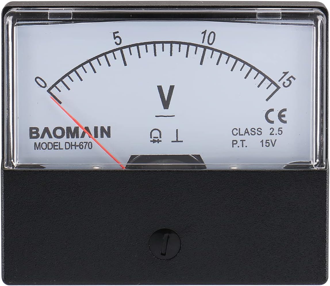 Baomain Voltmeter DH-670 Rectangle Class 2.0 DC 0-15V Analog Panel Volt Voltage Meter CE
