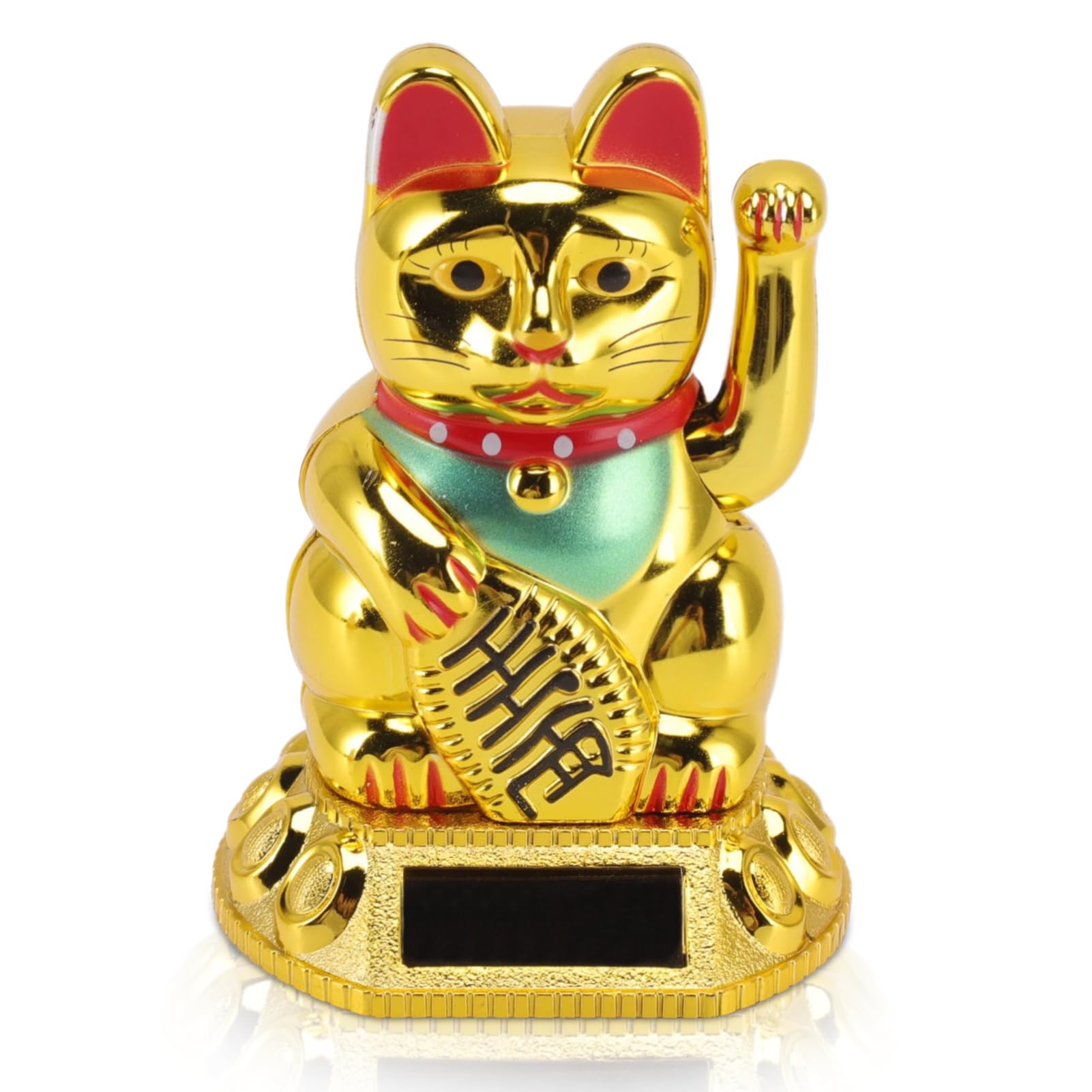 Braccio Oscillante Lucky Cat, Lucky Fortune Cat Gatto Fortunato Giapponese a Energia Solare con Braccio Oscillante Fengshui Lucky Cat Braccio Oscillante Per Auto, Desktop, Aperture Aziendali(Oro)