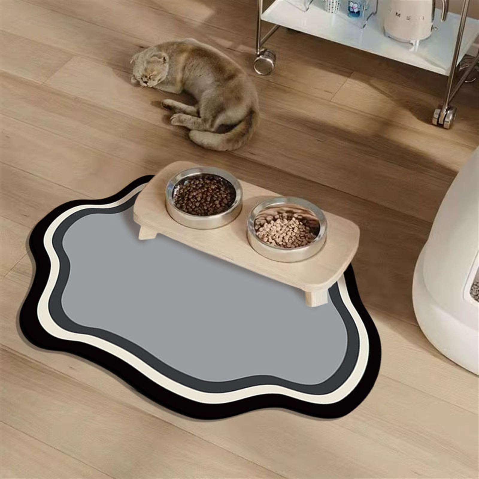 Hearda Absorbent Pet Food Mat, Irregular Shape Pet Mats for Food Bowls Pet Feeding Mat Dog Bowl Mats Non Slip Quick Dry Water Dispenser Mat Durable Dog Food Placemat (60x90cm,Light Gray)