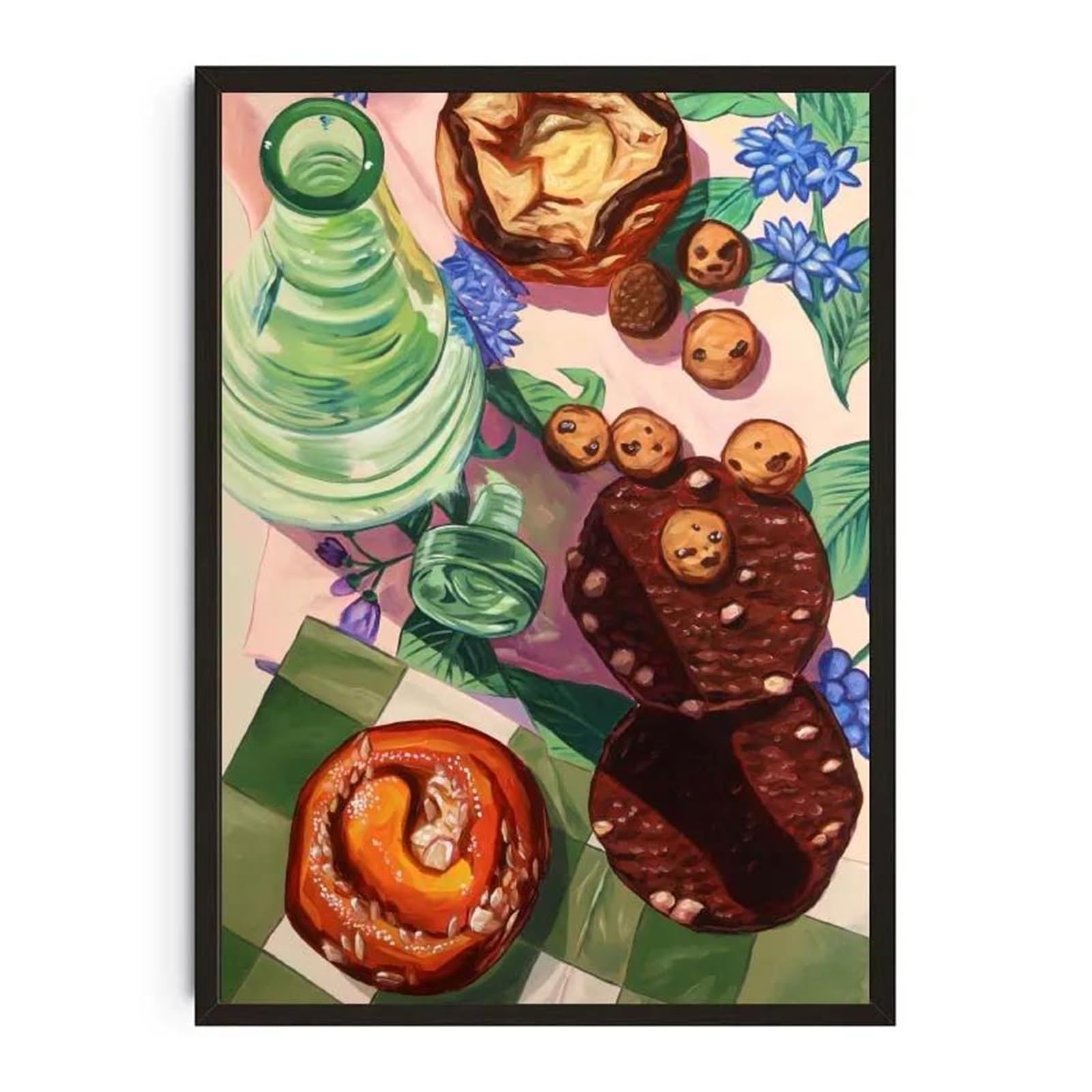 XENITE Wall Art Canvas Prints Watercolor Dessert Donut Cupcake Donuts Cake Poster Food Prints Cheesecake Canvas Painting Wall Picture Kitchen Room Decor(E,30x40cm)
