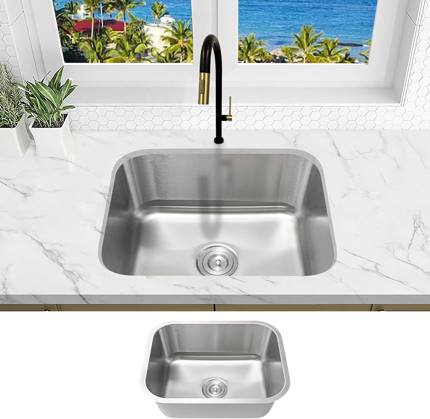 KBFmore 23 Inch Stainless Steel Single Bowl Classic Kitchen Sink, Extra Thick 18 Gauge Undermount Rust Resistant, Sound and Heatproof Sink