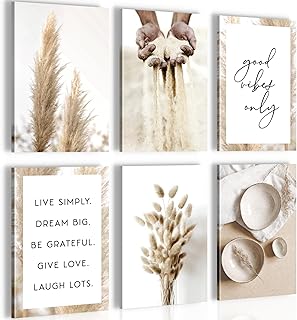 Quadro decorativo Pampasgras | Completamente Pronto Da Appendere | Decorazione Elegante | Set Di 6 Poster | N020264a