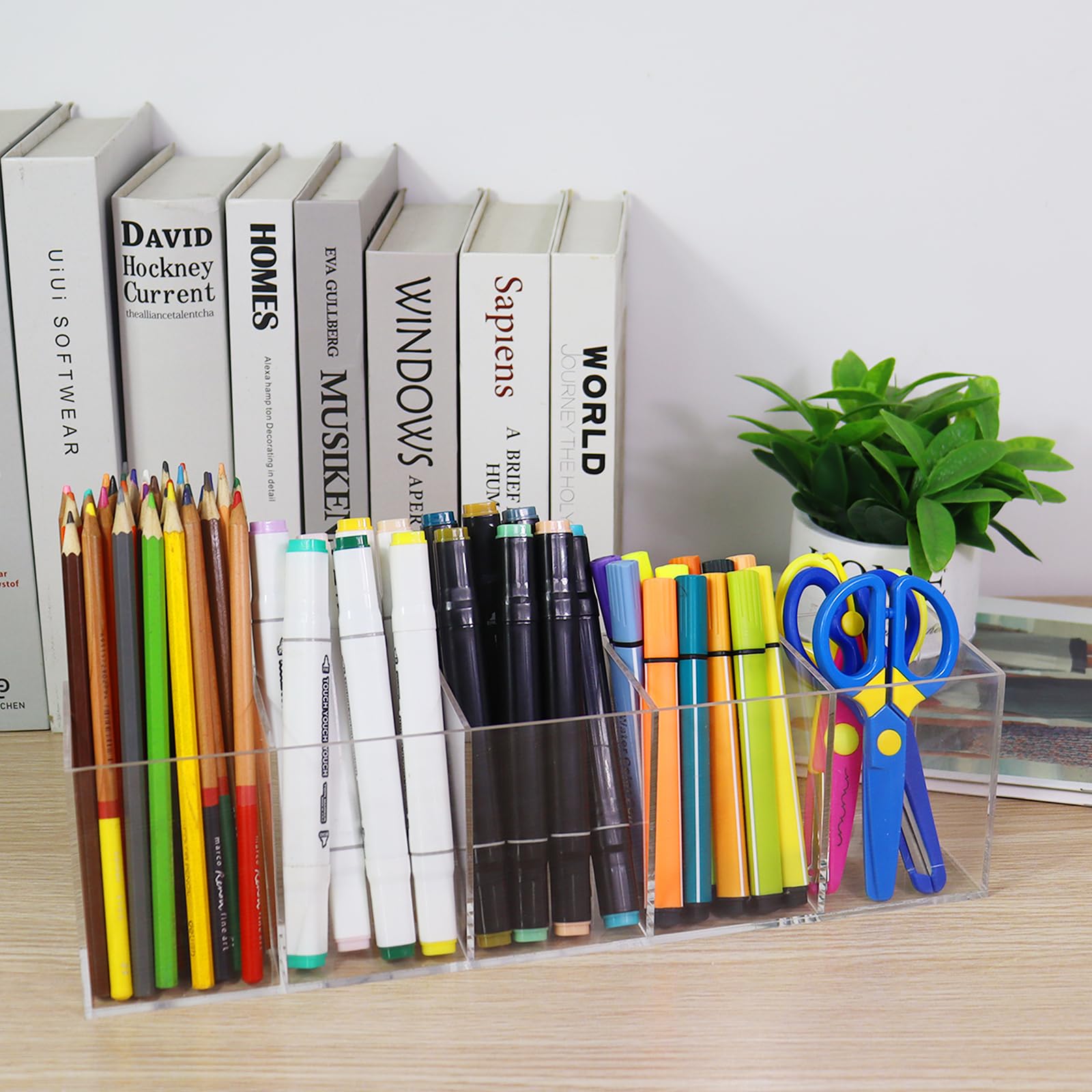 2 portamatite in acrilico per scrivania, 5 scomparti, trasparente, per penne, pennarelli, pennelli da trucco, organizer per cancelleria, forniture artistiche, pacchetti di bevande, accessori