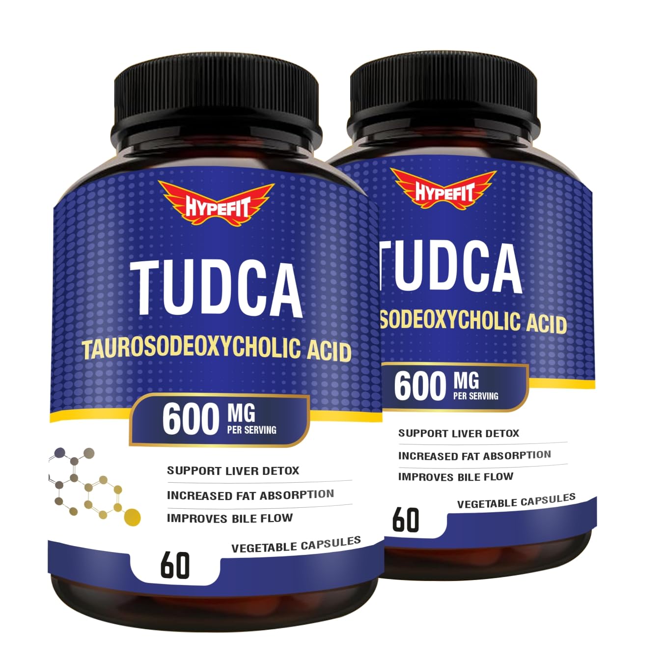 HYPEFIT TUDCA 600 mg for Extra Strength – Fatty Liver and Gallbladder Detox | Supports Fat Absorption – 60 Capsules (Pack of 2)