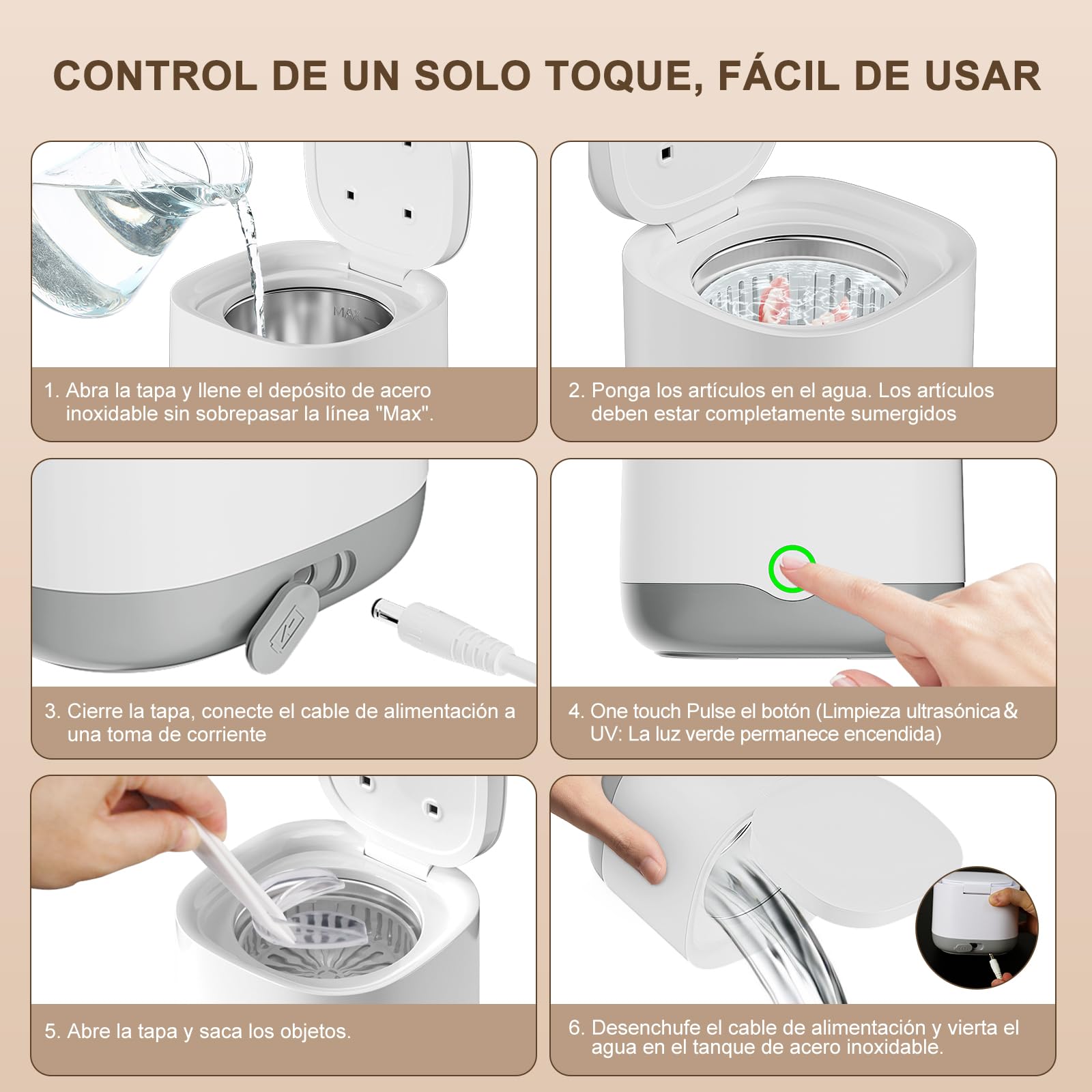 Limpiador Ultrasonidos Portátil 45000Hz con Luz UV | 24W 200ml | Para Prótesis Dentales, Retenedores, Alineadores, Férulas, Joyas | Cámara de Limpiador Ferula Dental