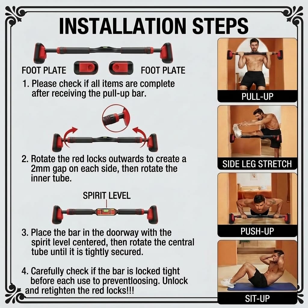 Barre de traction pour cadre de porte, 70-90 cm/90-110 cm, barres de traction sans vis, charge jusqu'à 250 kg