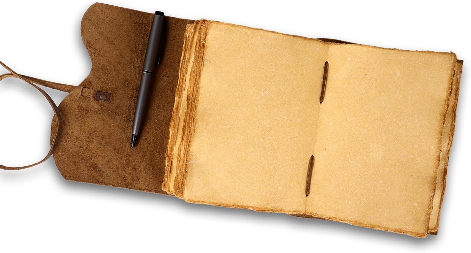 TRISKY Leather Journal For Men 5x7 Notebook – Leather Bound Journal For Men Women, Sketchbook For Writing, Spell Book Journals, 200 Handmade Deckled Edge Paper (7x5)