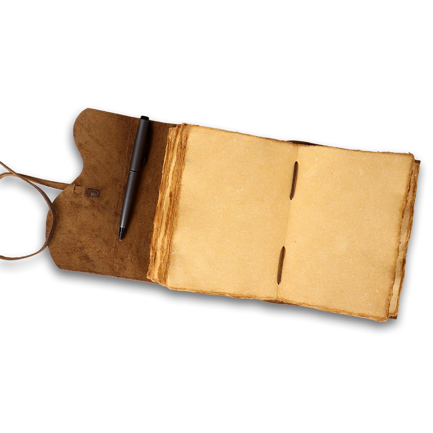 TRISKY Leather Journal For Men 6x8 Notebook – Vintage Leather Journal For Men Women, Scrapbook For Writing, Vintage Sketchbook, 200 Handmade Deckle Edge Paper (8x6 Inch - A5)