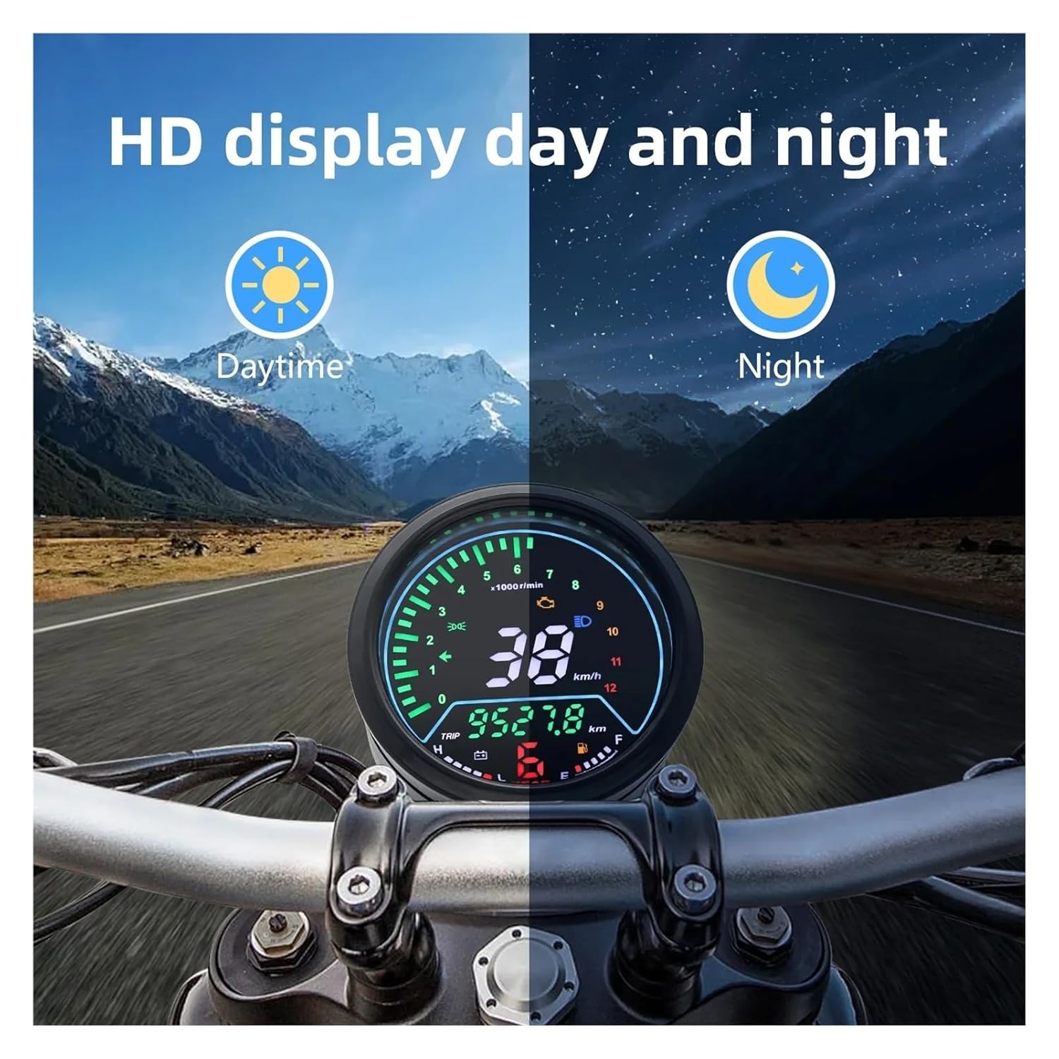 Motorcycle Speedometer Tachometer 12V Motorcycle Speedometer Instruments Odometer Tachometer Fuel Level Meter Indicator Round 12000rpm Low Voltage Alarm