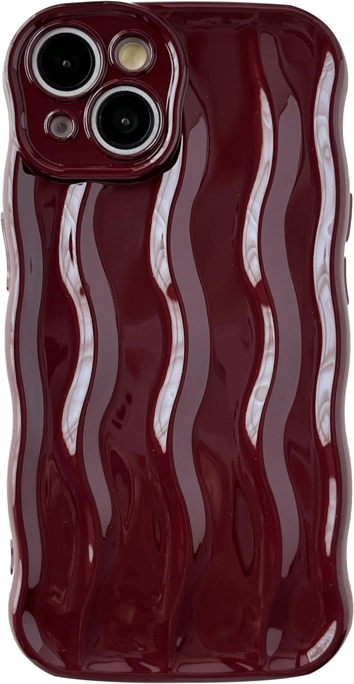 Caseative for iPhone 14 Case,Water Ripple Pattern Curly Wave Frame Soft Phone Case (Wine Red)