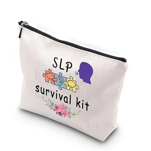 WCGXKO SLP Survival Kit Speech Therapist Gift Zipper Pouch Makeup Bag for Speech Language Pathologist (SLP Survival)
