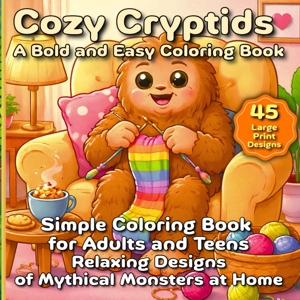 Cozy Cryptids: A Bold and Easy Coloring Book: Simple Coloring Book for Adults and Teens: 45 Large Print Relaxing Designs of Mythical Monsters at Home (Axel Libra Coloring Books)