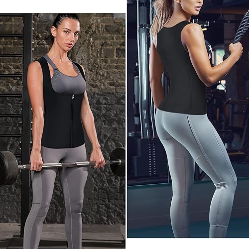 Miniatura 6 de Traje de sauna para mujer, entrenador de cintura para sudar, chaleco con cremallera, moldeador de cuerpo, corsé adelgazante, camiseta sin mangas