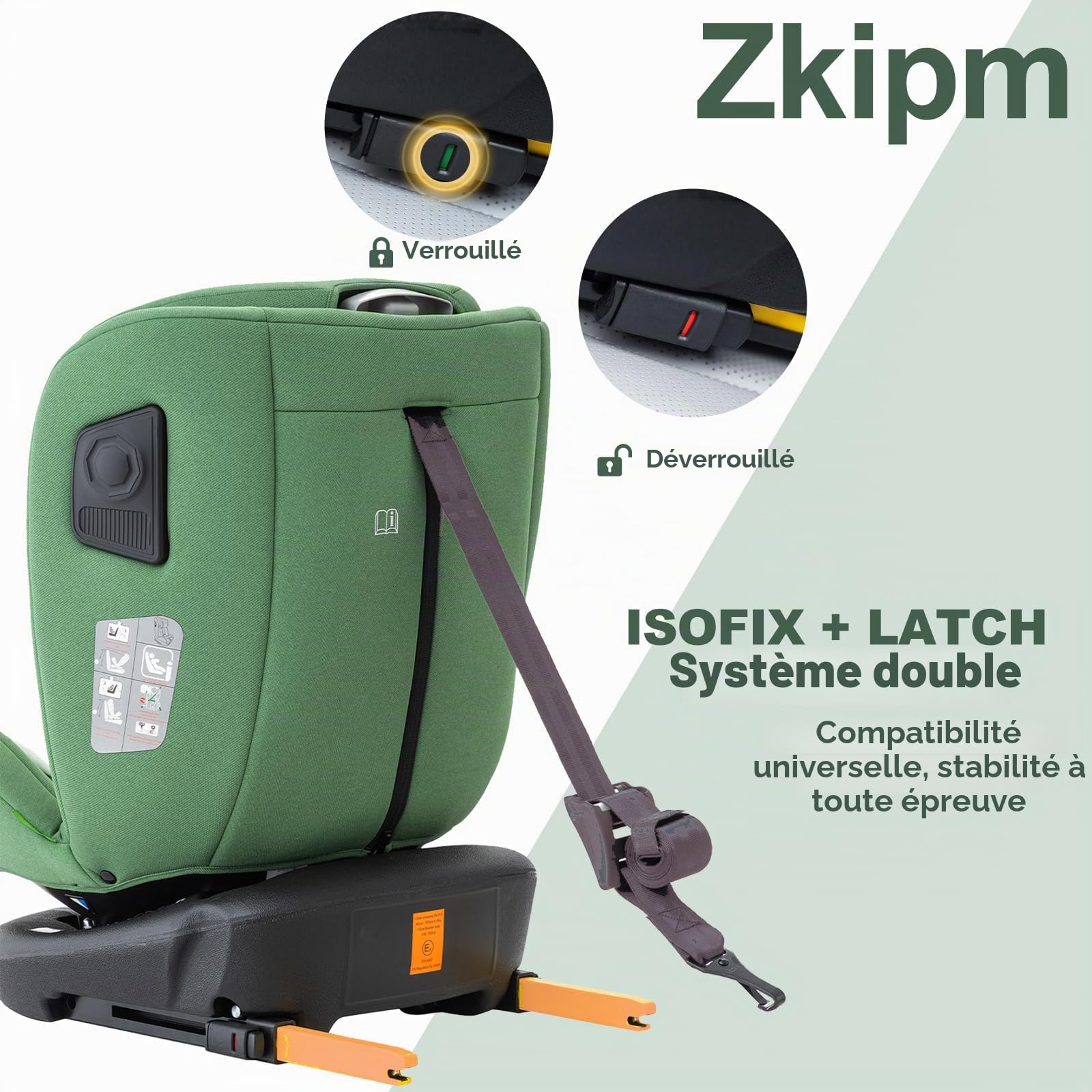 Zkipm Siège Auto bébé 360 ° Pivotant, i-Size ECE R129 Sièges, Siege auto SOFIX + LATCH,Housse déboussable et lavable/Harnais de sécurité 5 points/12 Positions Appui-tête/ 0-12 ans(0-36 kg)