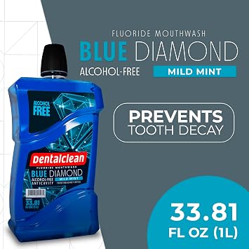 Dentalclean - Blue Diamond Mouthwash 1L - Alcohol-Free Formula, Complete Protection Against Microorganisms, Refreshing Mint Flavor