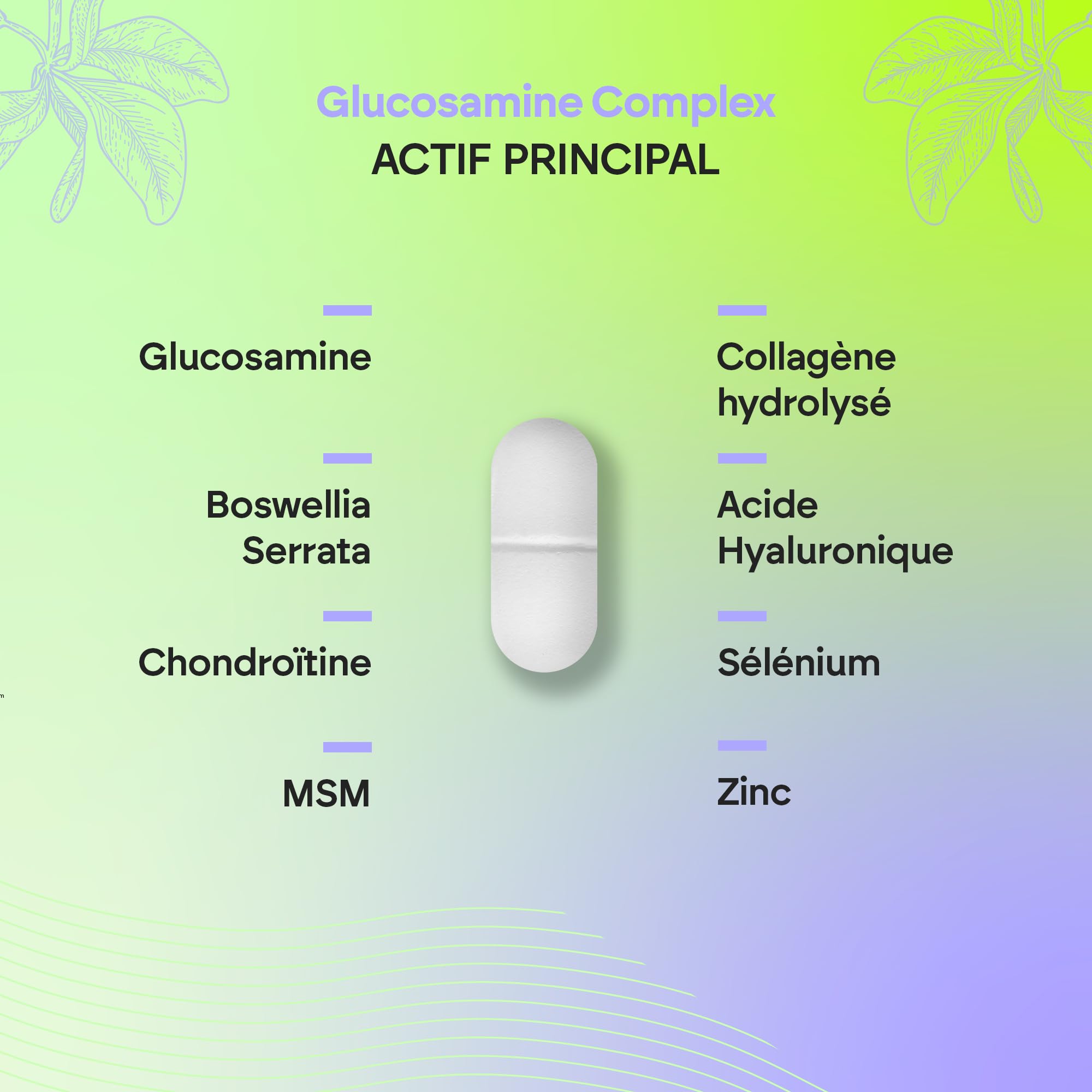 Glucosamine Chondroïtine et MSM, Acide Hyaluronique, Collagène, Boswellia, Sélénium et Zinc - 120 comprimés Glucosamine Complex Nutralie