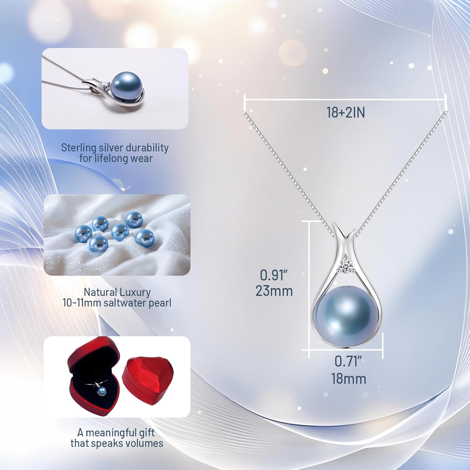 YAMI Tahitian/Akoya Pearl Necklace, 10-11mm Round Saltwater Cultured Pearl with 925 Sterling Silver Adjustable Chain, Mom, Wife - Luxury Jewelry Gift for Anniversary, Valentine's Day - Image 4