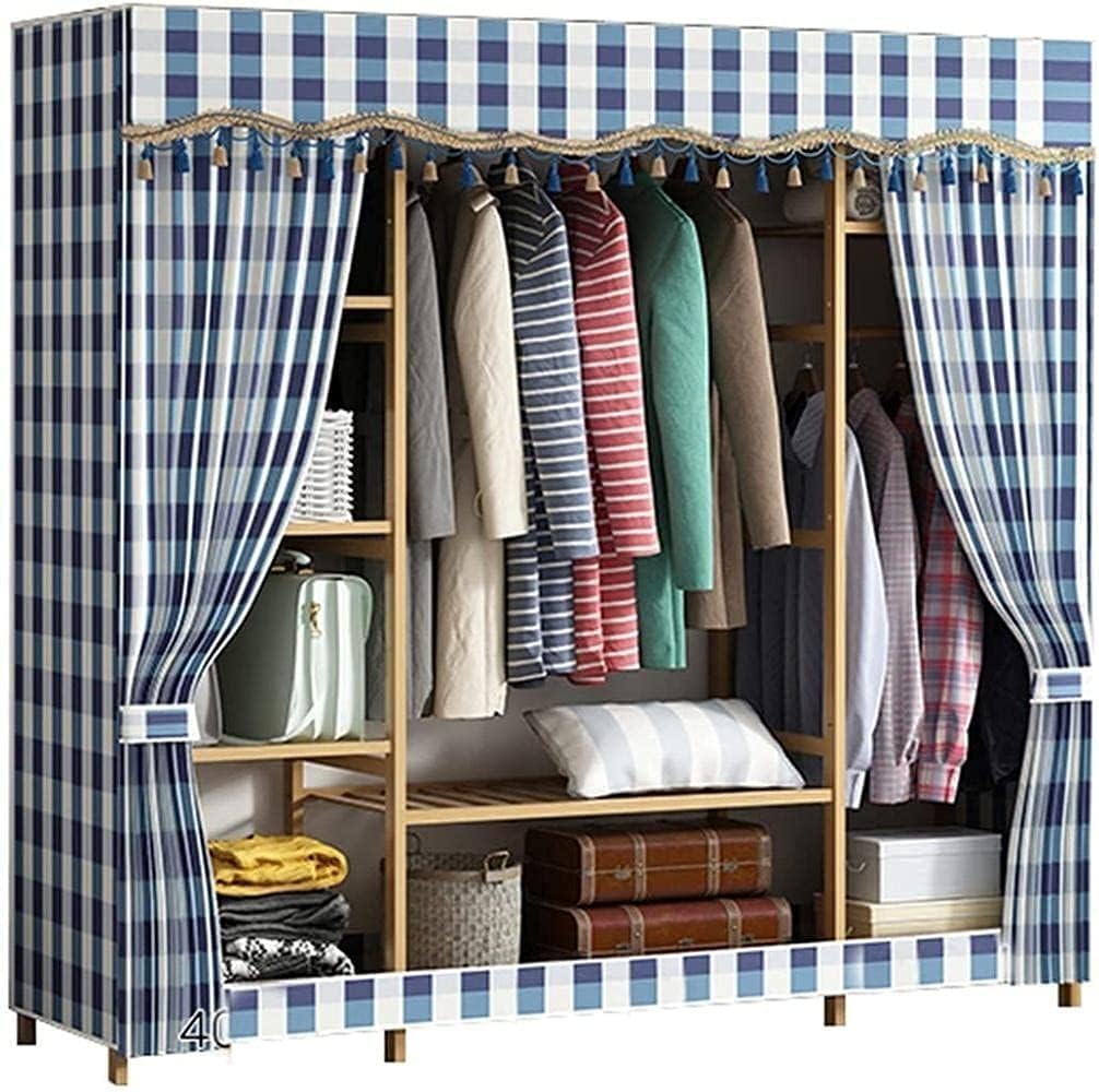 Wooden Wardrobe Portable Bedroom Wardrobe Storage Organiser Home Open Combination Wardrobe Clothes Rack (Size : 162 200 43CM)