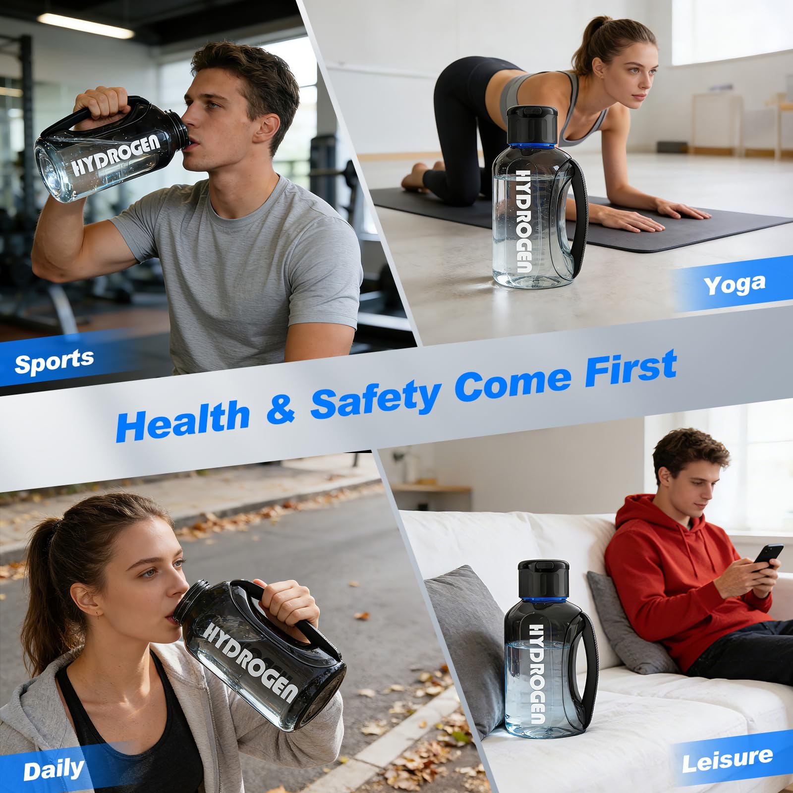 Bouteille d'eau hydrogène, générateur d'hydrogène 3000 PPB, électrolyse rapide à 6 minutes, portable Hydrogen Rich Water Maker avec technologie à 4 couches de membrane, sans BPA, 1200 ml pour