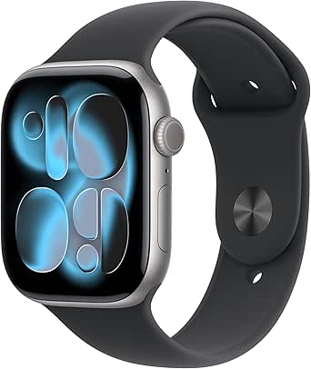 Apple Watch Series 11 GPS con Caja de Aluminio en Gris Espacial de 46 mm y Correa Deportiva Negra-Talla M/L.Calidad del Sueño,monitores de entreno y Salud,Pantalla Siempre Activa, Resistencia al Agua