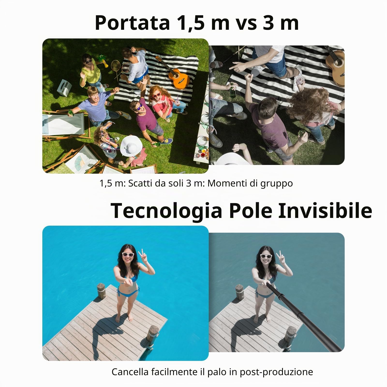 BRDRC Bastone selfie invisibile ultra lungo in fibra di carbonio per Insta 360 ONE X5 X4 X3 X2 RS Accessori (con adattatore Go Pro, cinturino, sacchetto di stoccaggio) 3 m
