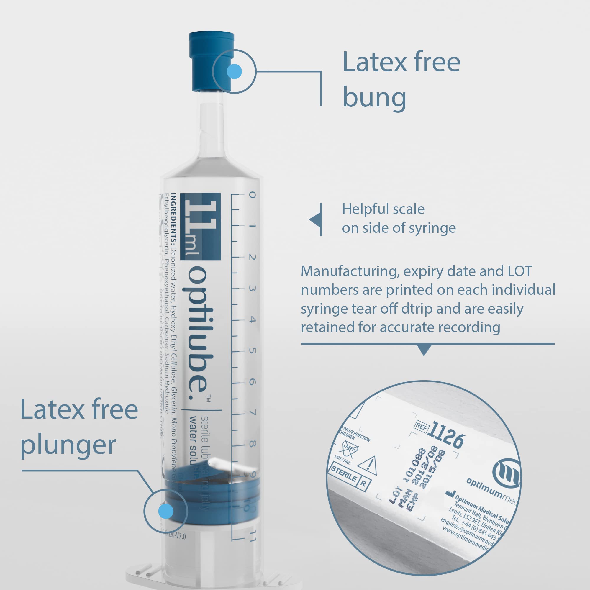 Jeringas OptiLube: gelatina lubricante estéril en jeringas de 6 ml y 11 ml, soluble en agua y pH equilibrado en formato de jeringa fácil de usar (paquete de 25) (Jeringas OptiLube 11ml - Caja de 25)