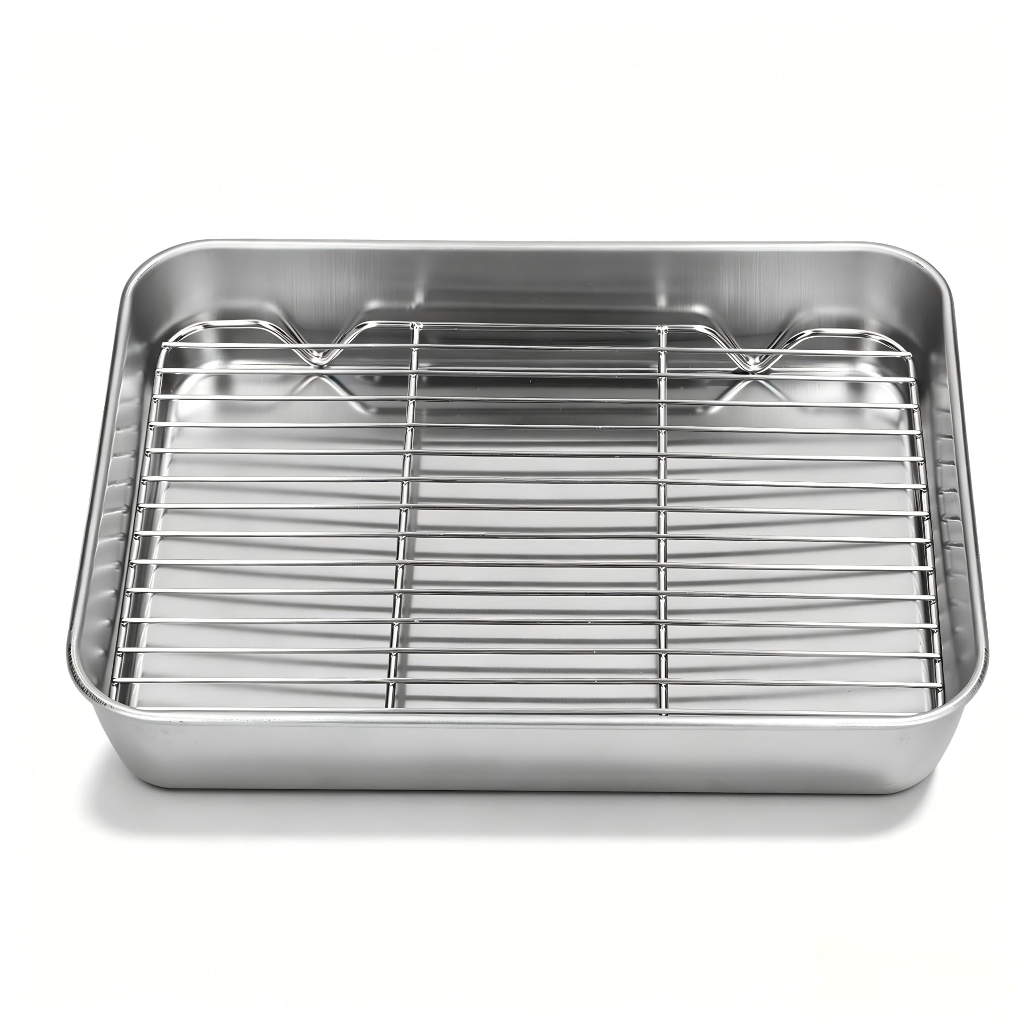 Griglia in Acciaio Inossidabile, Teglia da Forno Rettangolare con Griglia di Raffreddamento, Set di Teglie da Forno da Cucina per Manzo, Pollo e Verdure (23.5 * 17.5 * 5CM)