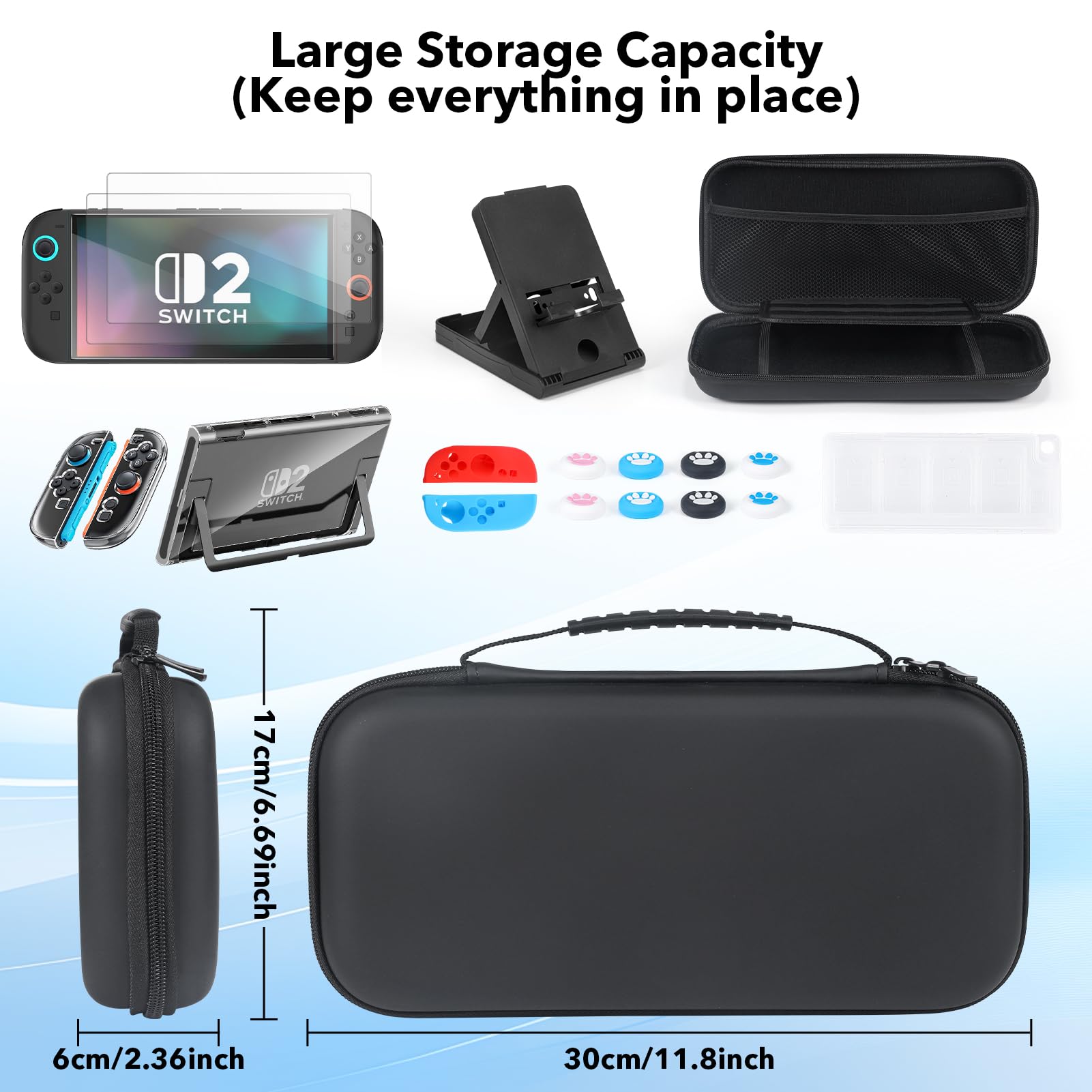 Custodia per Nintendo Switch 2 2025 Console - Portatile Borsa da Viaggio Trasport con 10 Cartucce di Gioco & Pellicola Protettiva - Trasparente Cover Rigida per Nintendo Switch 2 Console & Accessori