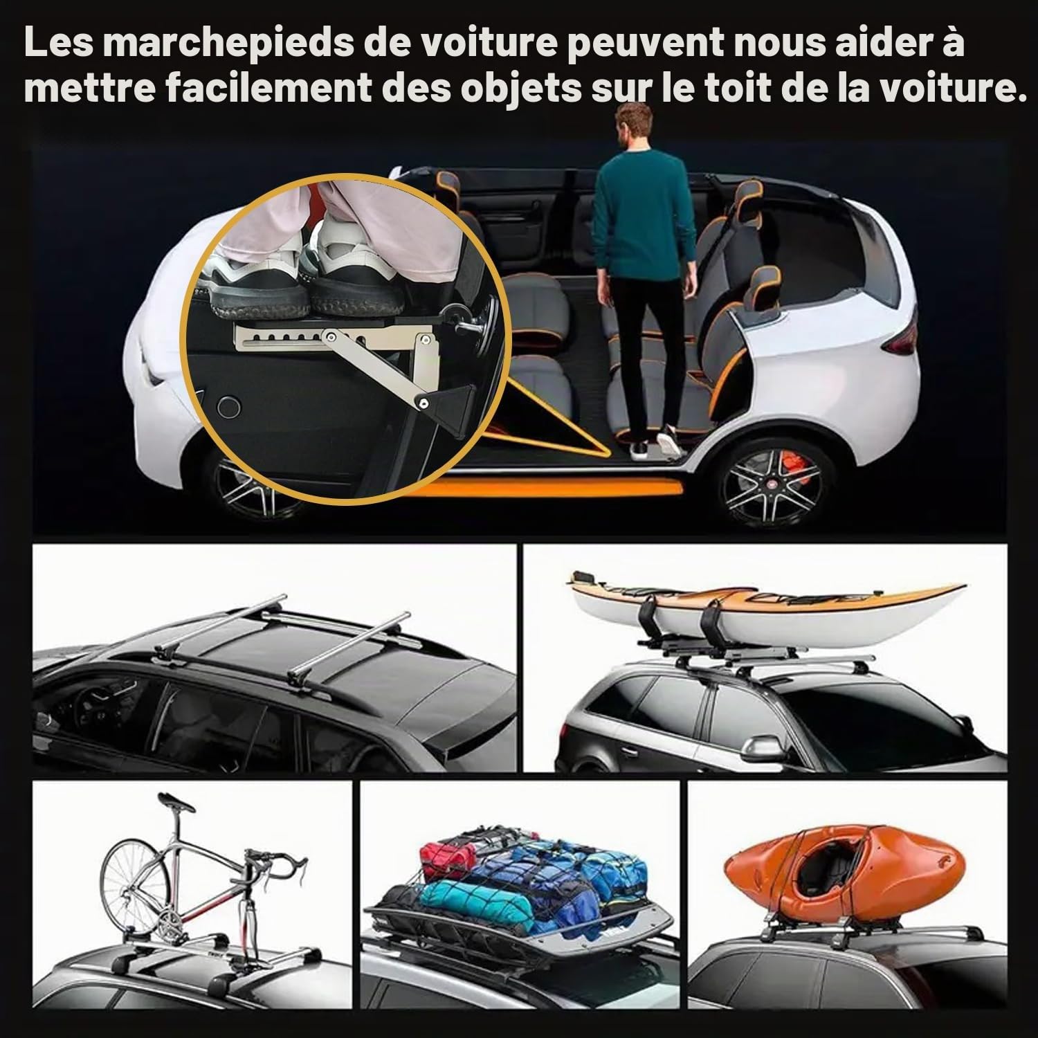 Marchepied de Porte de Voiture, Pédale de Crochet de Véhicule en Forme de U avec Coussin Tampon, Pedale Pliante de Pied de Porte de Voiture pour Berlines, SUV, Jeep, Charge Max 250kg | Universel, capacité de charge de 250 kg, longues marchepieds, pour SUV