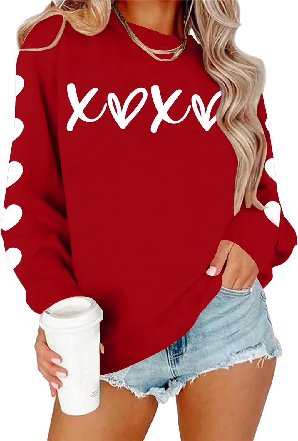 YI XIANG RAN Valentines Day Shirts Women: Sparkly Love Heart Valentines Day Sweatshirts Long Sleeve Shirts Pullover Tops