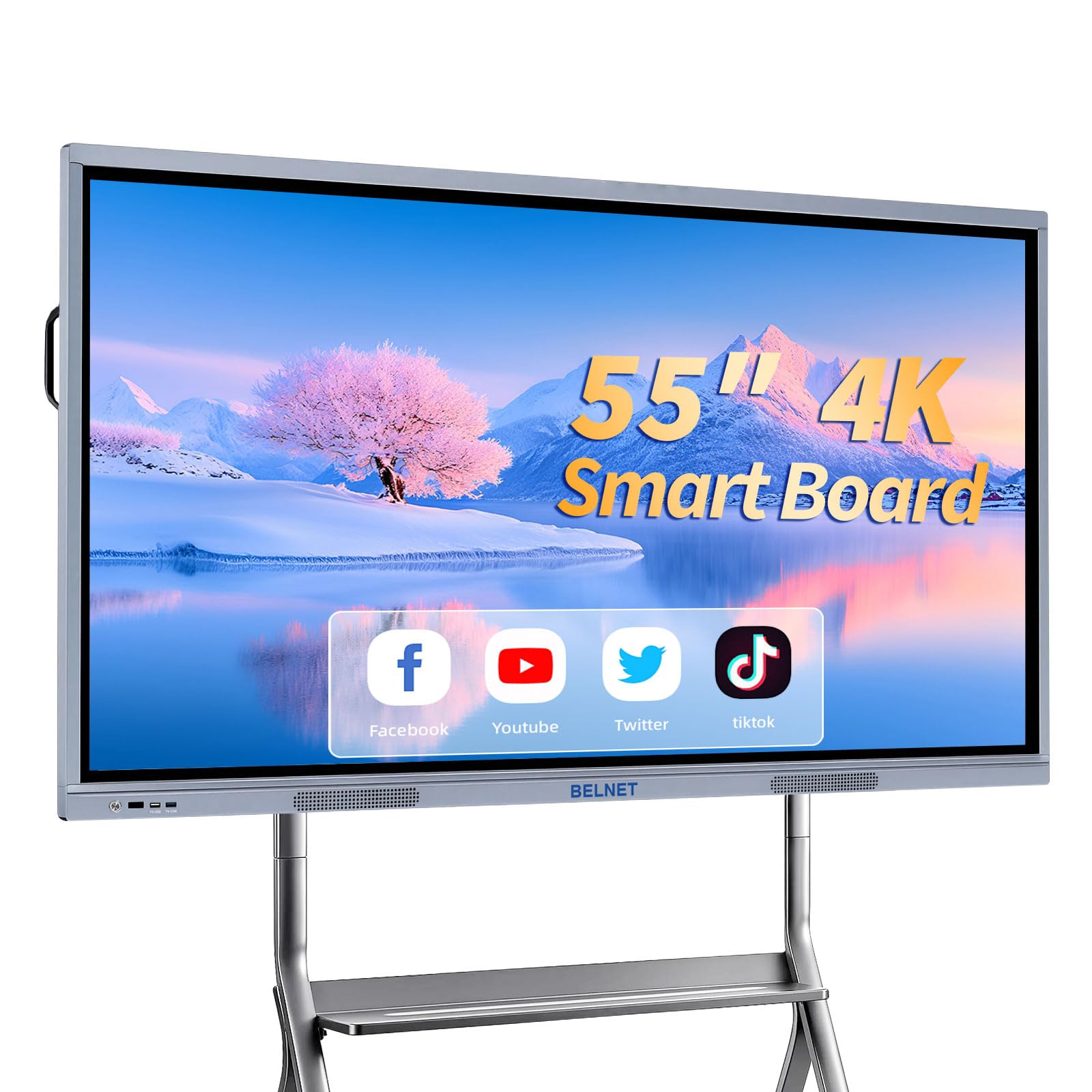 55 Inch Smart Board, 4K UHD Electronic Whiteboard, Interative Touchscreen Display, 10-Point Touch, Whiteboard Electronic Presentation Meeting Device for Business and Classrooms (Board Only)
