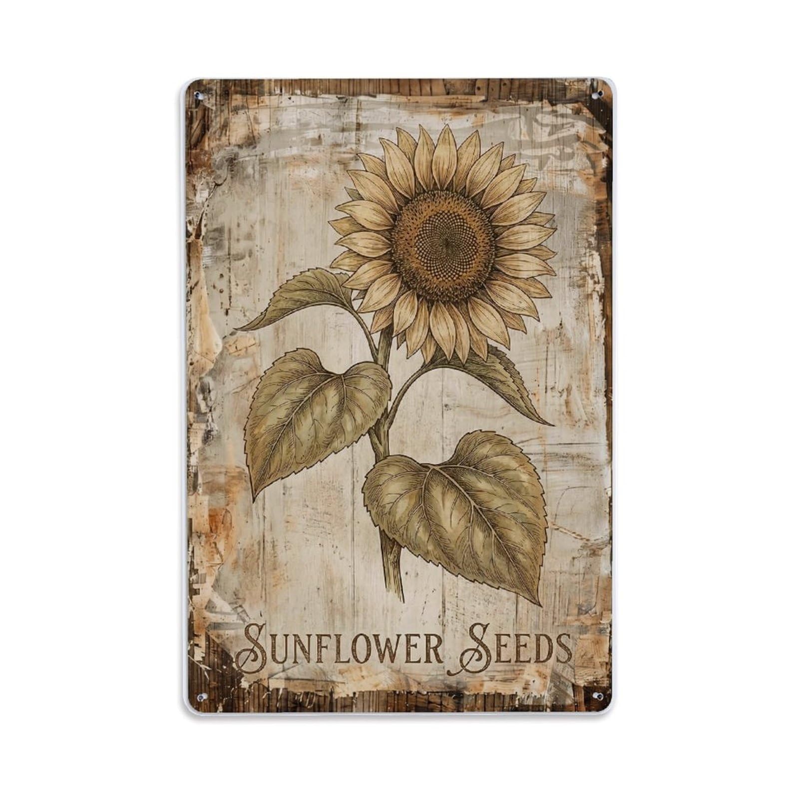 Fqnyr Style Sunflower Seeds Botanical Metal Tin Sign Plaque Wall Decor For Cafe, Club Bar, Office, Home Garden Metal Poster 8X12inch
