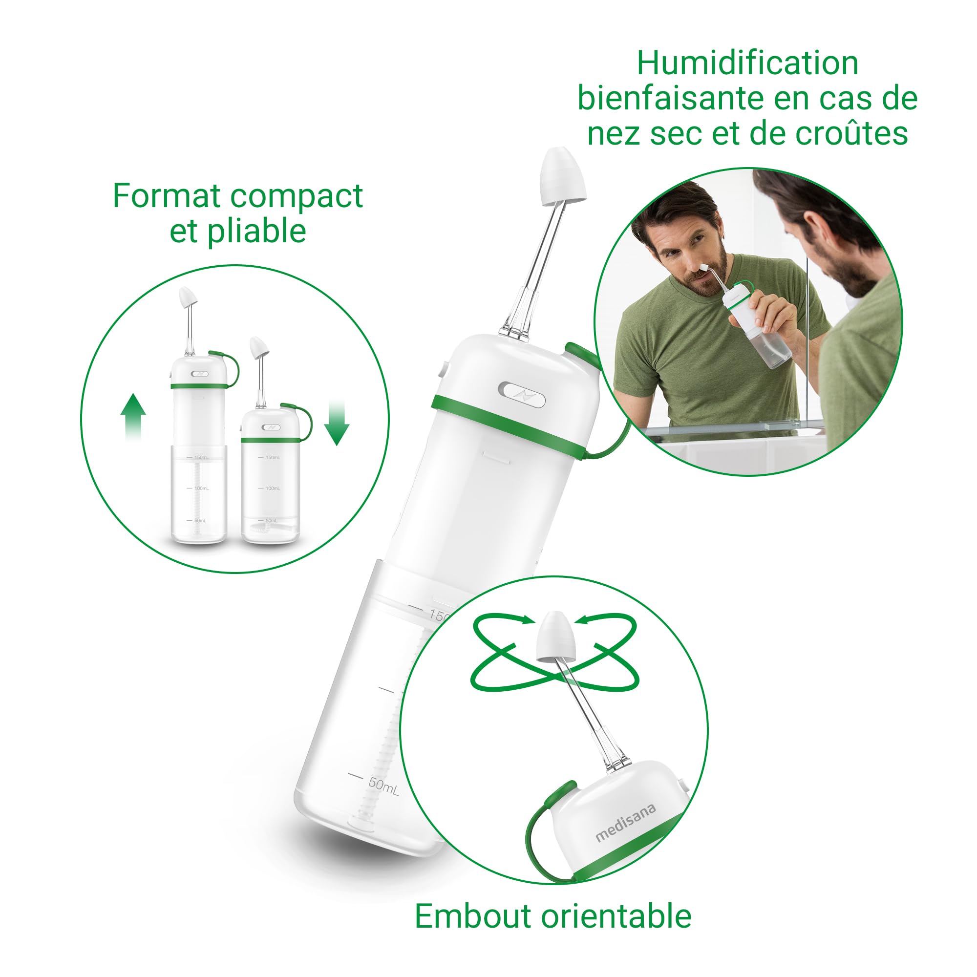 medisana NI 200 douche nasale électrique pliable, sinus rinse | pour adultes, enfant et bébé, nettoyeur nasal pour le nettoyage du nez avec design pliable