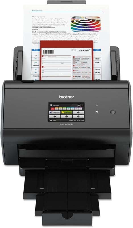 Escáner de documentos inalámbrico ImageCenter ADS-2800W, escaneo de varias páginas, pantalla táctil a color, optimización de imagen integrada, escaneo de alta precisión, modo de escaneo continuo, negro