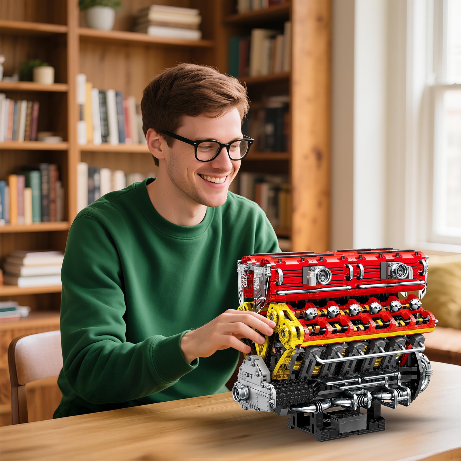 Reobrix Kit Maqueta Motor V12 para Adultos, Kit Motorizado 33017 | Kit de Motor V12 Motorizado, Motor Eléctrico, Pistones en Movimiento, Turbo Funcional, Modelo de Motor de Auto, 4719 Piezas