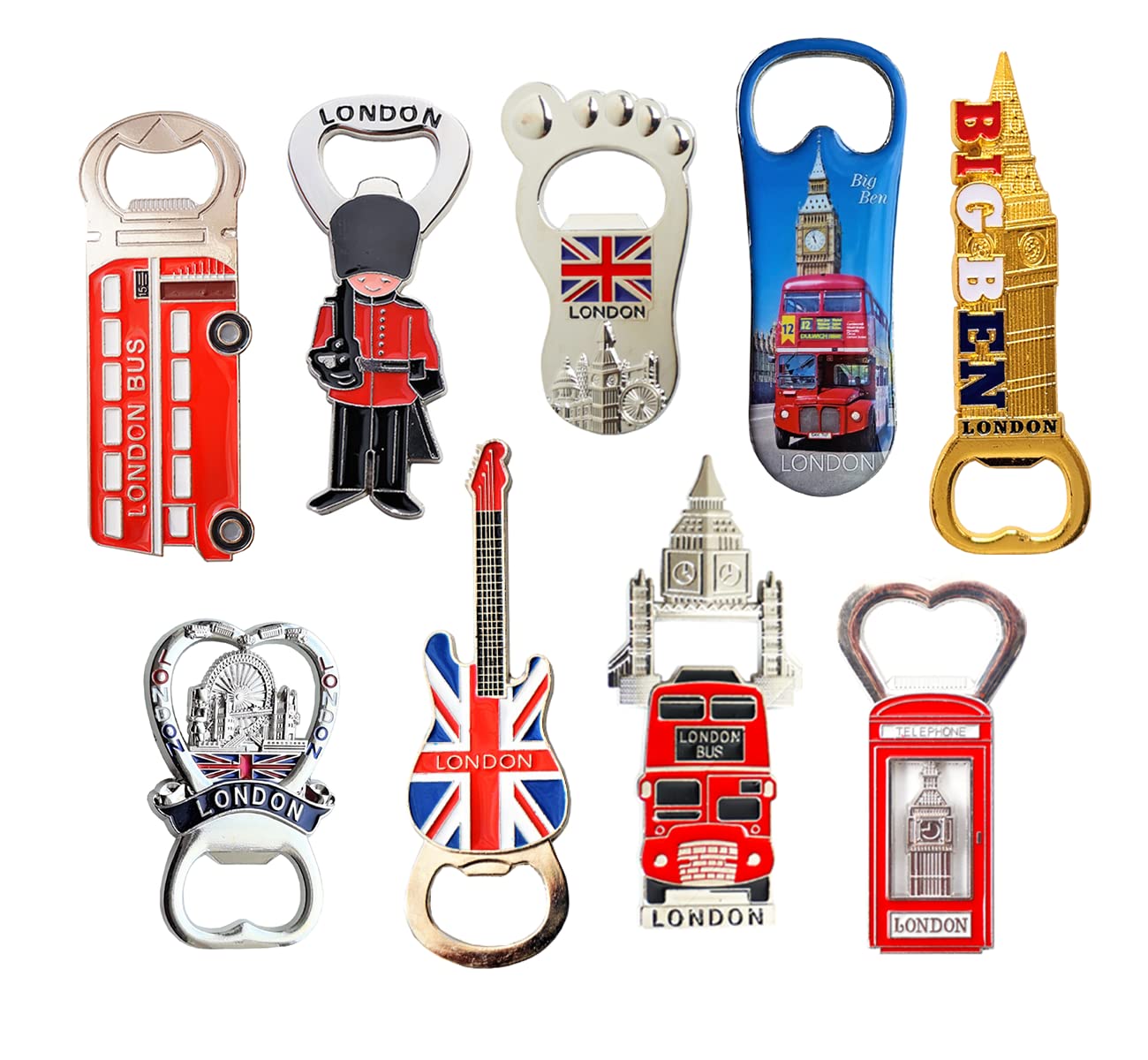 Set of 9 UK London England Famous Icons Mix Bottle Opener Fridge Magnets