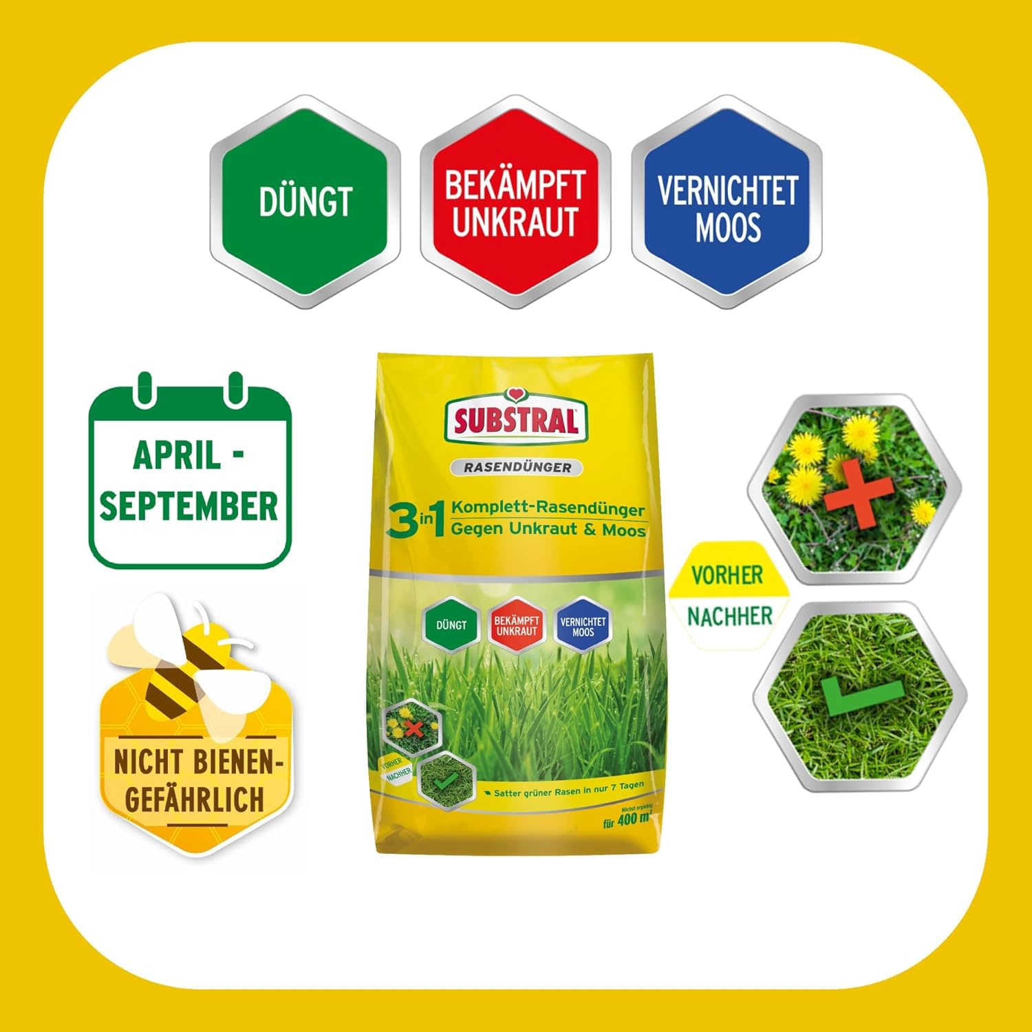 Substral 3in1 Komplettrasendünger 14kg 400m² Rasenfläche Unkrautvernichter Moosvernichter