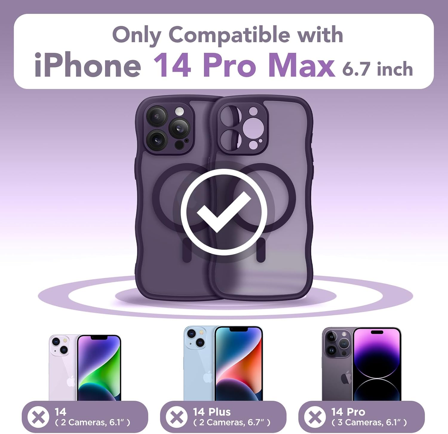 CAPRARO Cute for iPhone 14 Pro Max Case, Compatible with MagSafe, [Curly Wave Edge] [Full Camera Protection] [14 FT Drop Protection] Magnetic Phone Case for 14 Pro Max 6.7 Inch, Deep Purple - Image 2