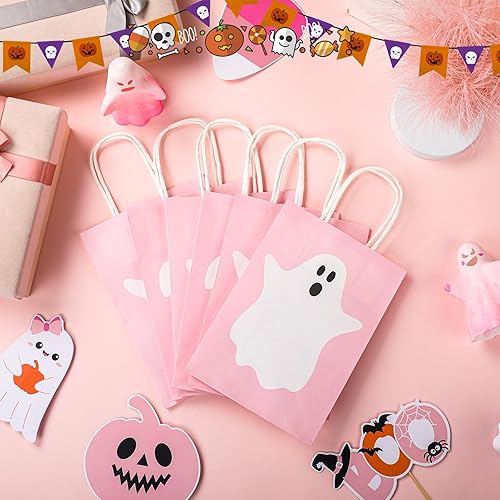 Miniatura 3 de Honoson 24 bolsas de regalo de Halloween de fantasma, bolsas de papel de regalo de Halloween con asas para suministros de fiesta de dulces