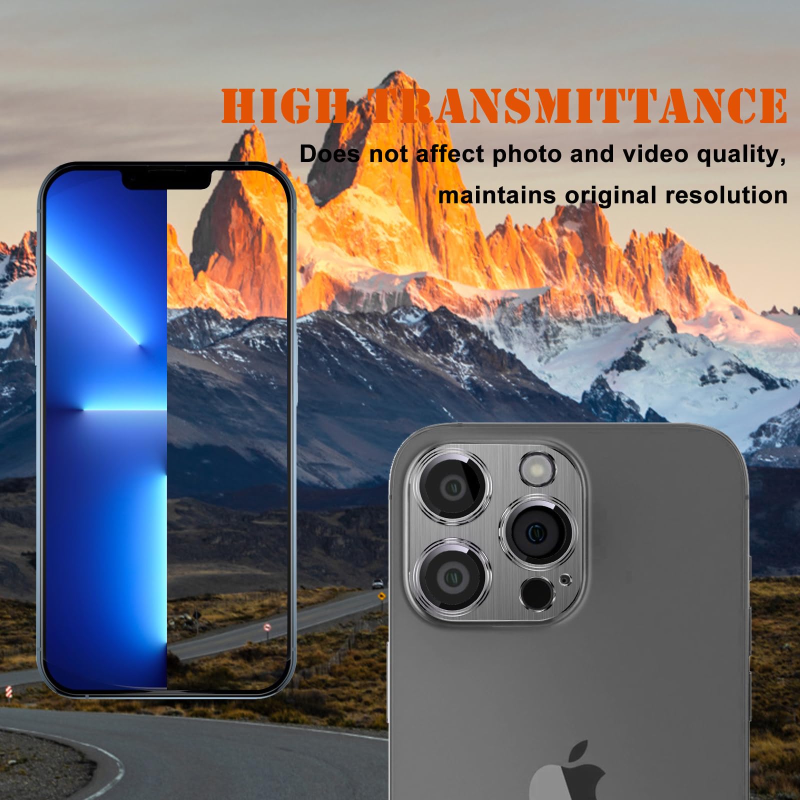 CloudValley - Protezione per obiettivo della fotocamera, progettata per iPhone 13 Pro/13 Pro Max, in vetro temperato e lega d'alluminio, colore: argento