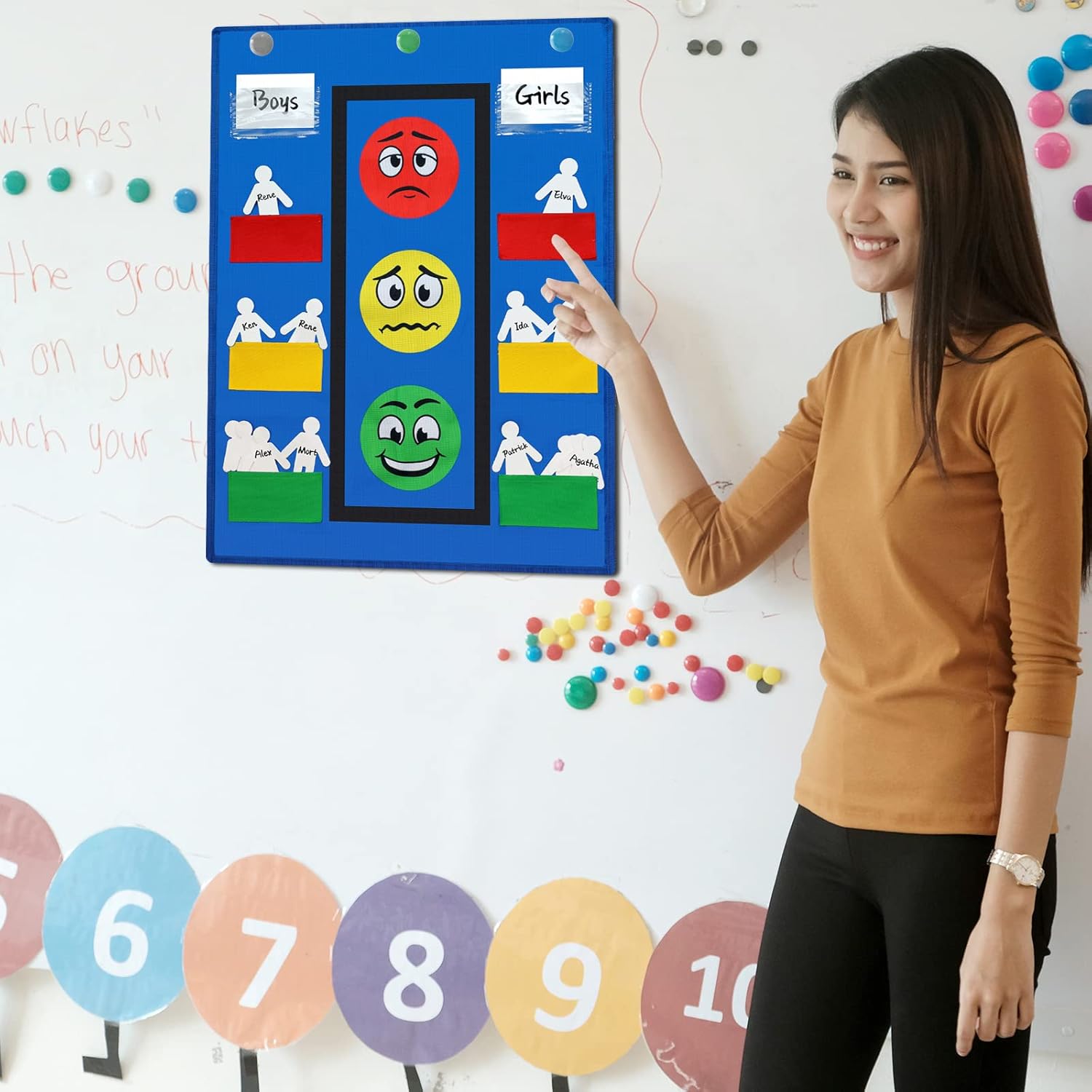 Panelee Classroom Behavior Chart Stoplight Behavior Pocket Chart for Kids Classroom Management Tools Behavioral Learning Tool with Blank Student Paper Cutouts(86 Pieces)