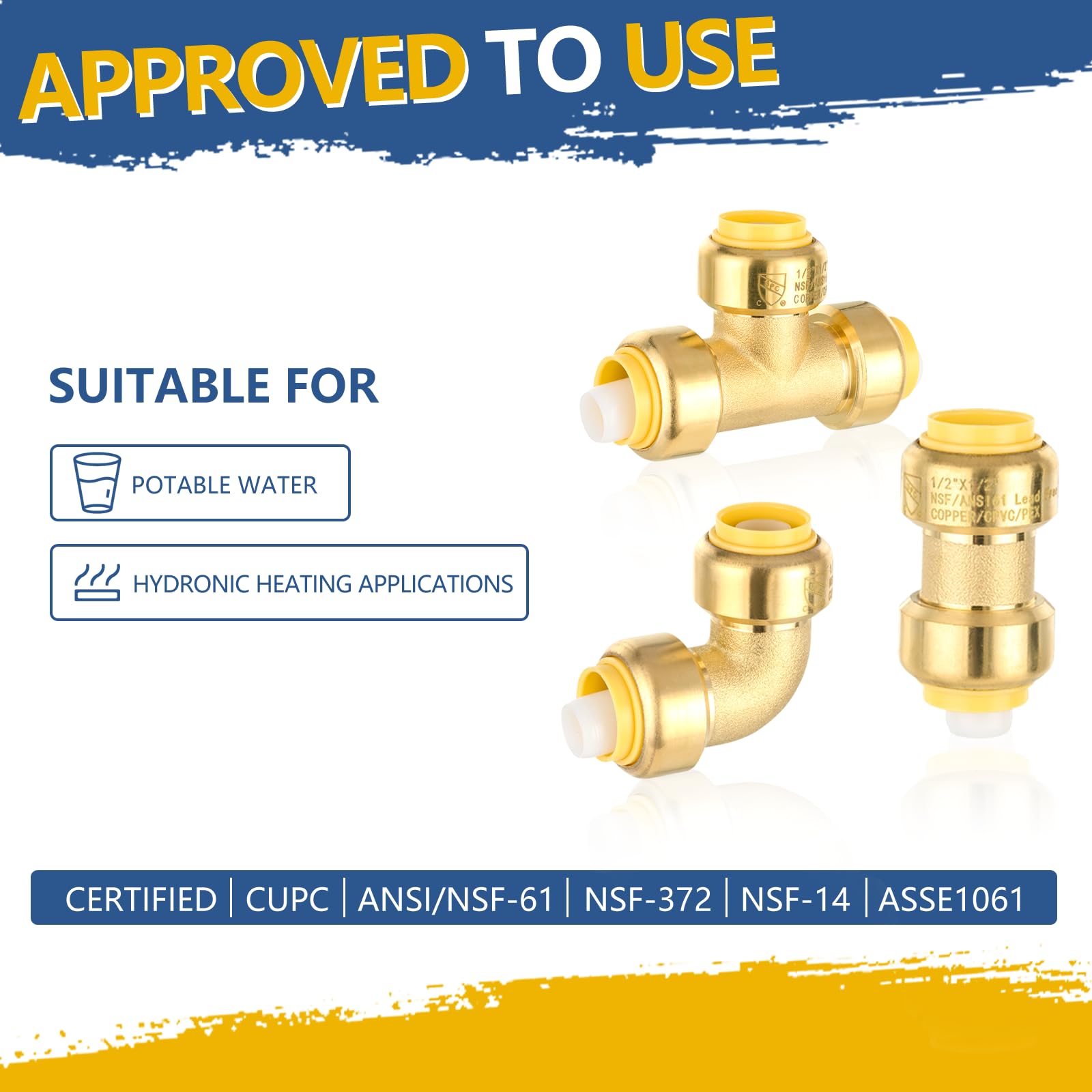 Paquete de 12 accesorios combinados de ajuste a presión de 1/2 pulgada, 5 acoplamientos + 5 codos + 2 piezas en T, empuje para conectar Pex, cobre, CPVC, con clip de desconexión