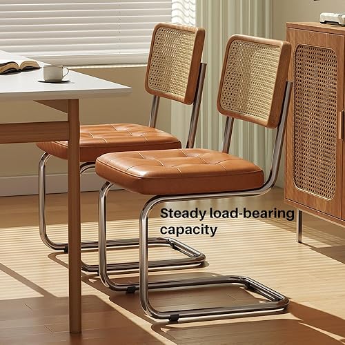 Miniatura 6 de Juego de 2 sillas de comedor de ratán, modernas sillas de comedor con madera maciza para cocina, sala de estar, Breuer de mediados de siglo,