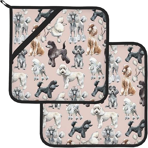 Miniatura 2 de Poodles Dogs - Soporte cuadrado aislado para ollas  8 x 8 pulgadas juego de dos piezas grueso y duradero aislamiento térmico anticaldera