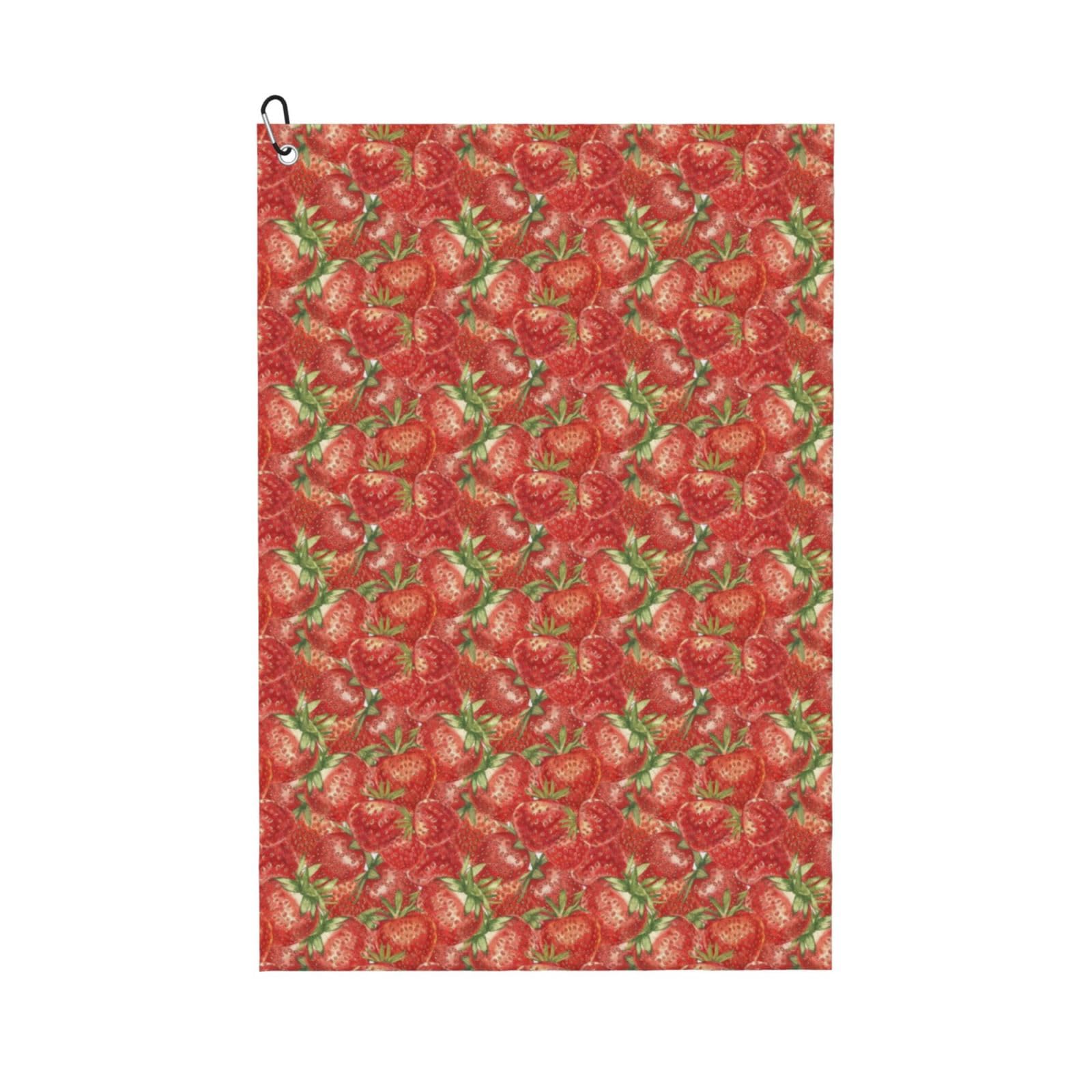 AOOEDM Strawberry Print Golf Towel with Carabiner Clip Absorbent Microfiber Golf Towel for Cleaning Golf Ball Club Putter Iron for Golf Bag Trolly Belt Loop 16" X 24"