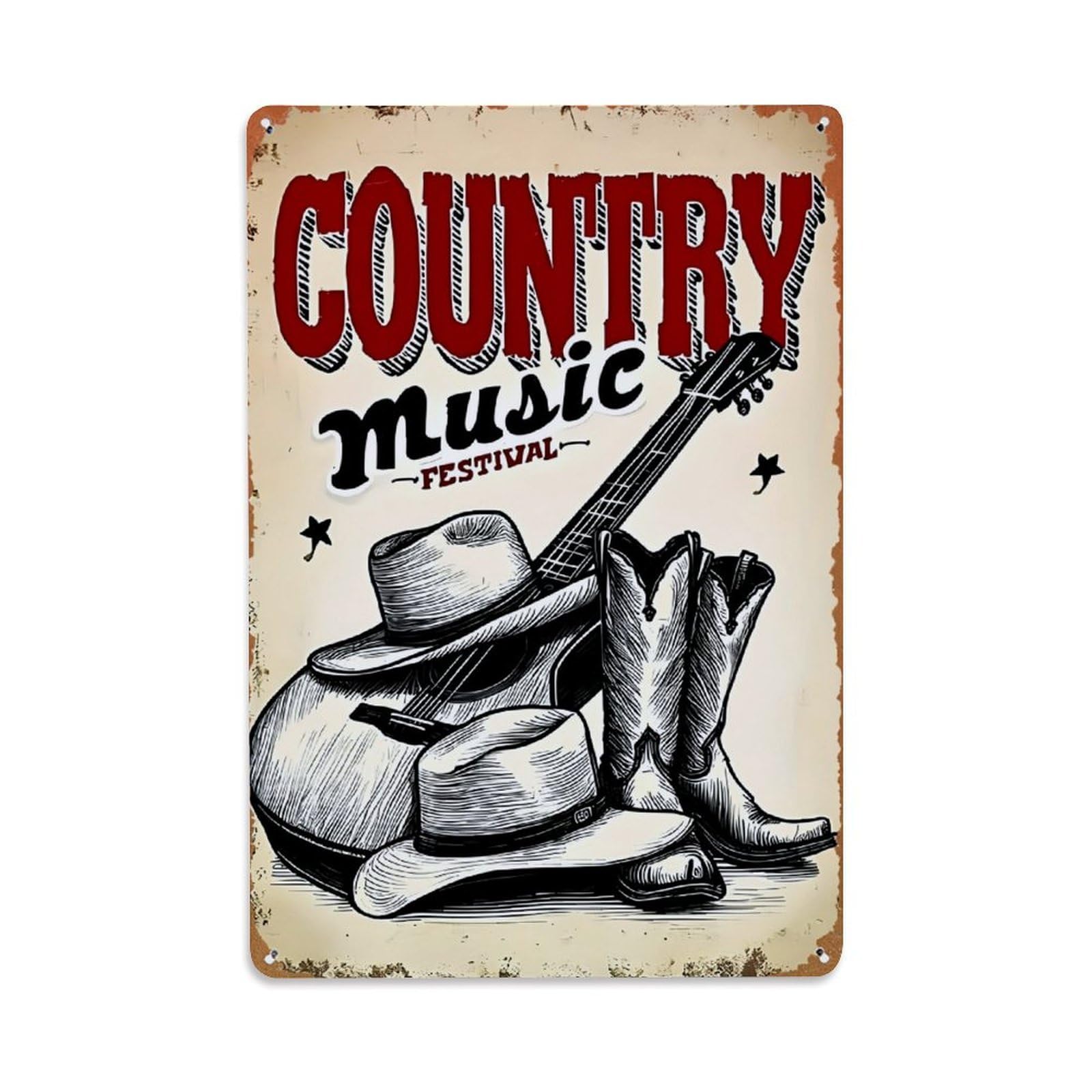 Jdyaojiesheng Vintage Country Music Festival Guitar Hat Boots Tin Sign Retro Metal Wall Decor Metal Poster, Home Bar Garage Farmhouse Cafe Wall Art Decoration 8X12inches